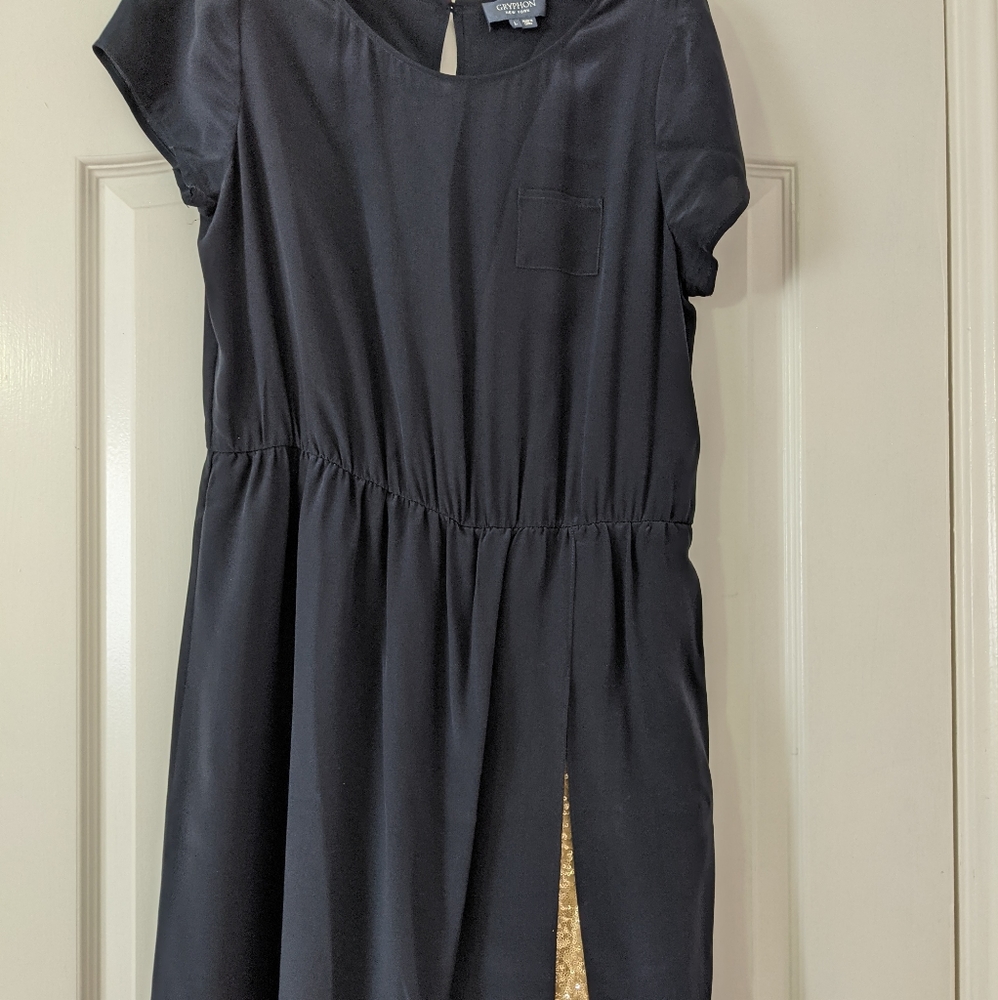 Gryphon blue short dress with gold sequence under the split